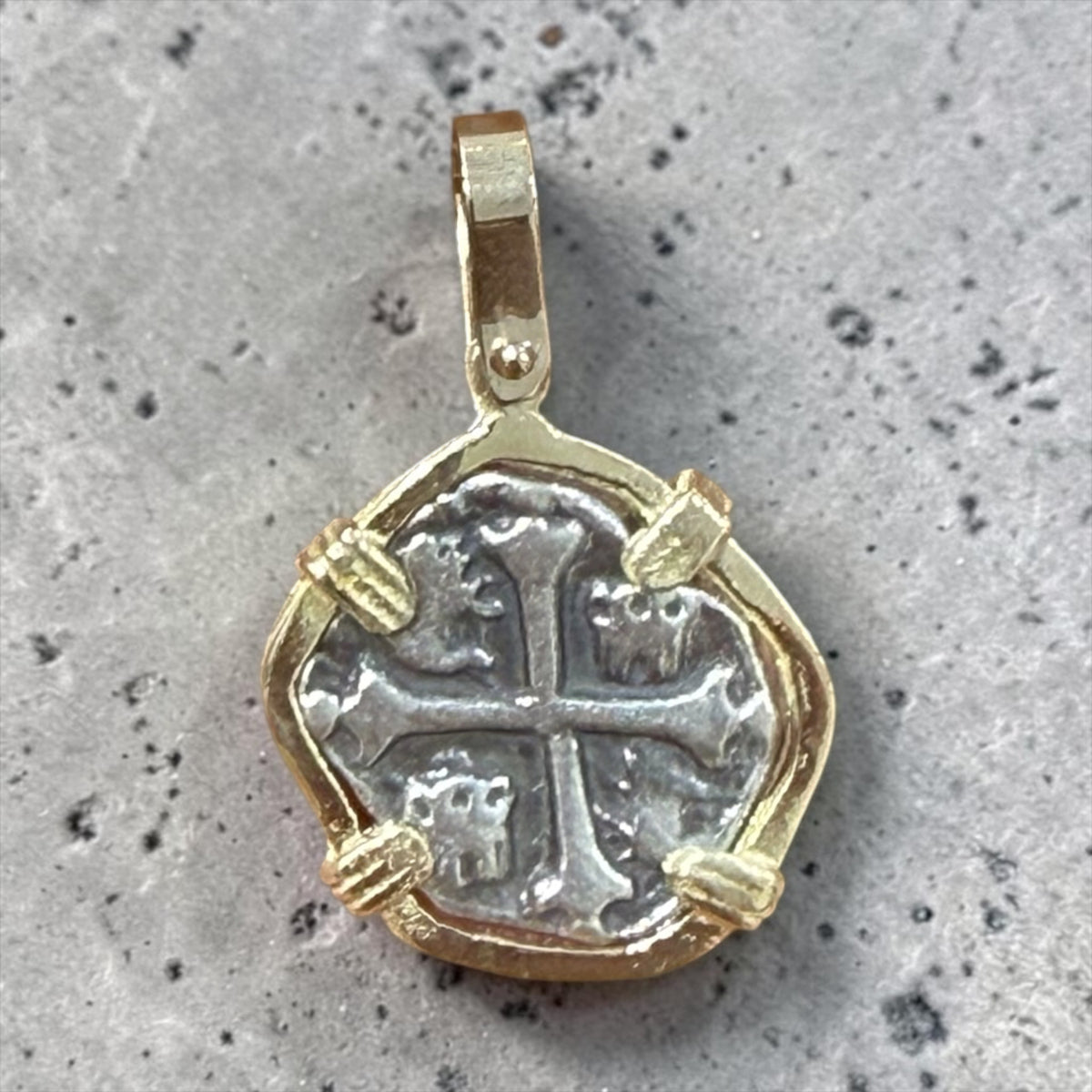 Replica atocha Shipwreck mini Coin Pendant 925 sterling silver coin and 14k gold bezel