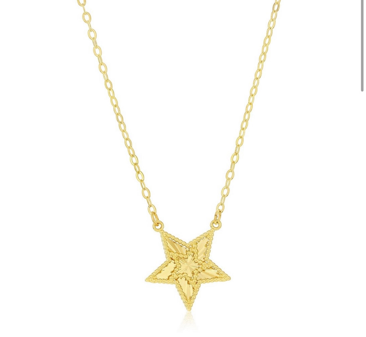14K Yellow Real Solid Gold, Beaded Outline D-C Star Necklace
