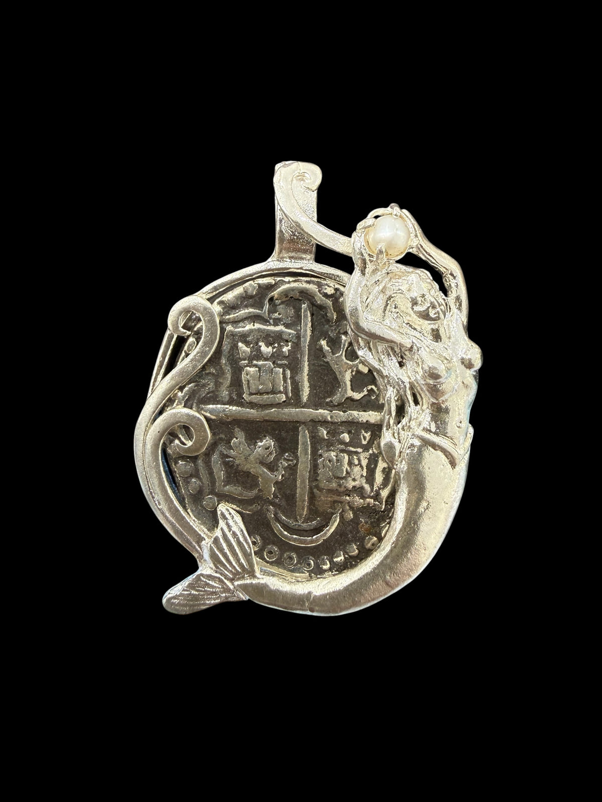 Replica Atocha Shipwreck Coin Pendant 925 solid sterling silver in Mermaid Bezel