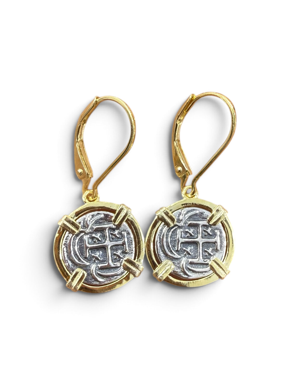 925 sterling silver shipwreck mini coin earrings two tone