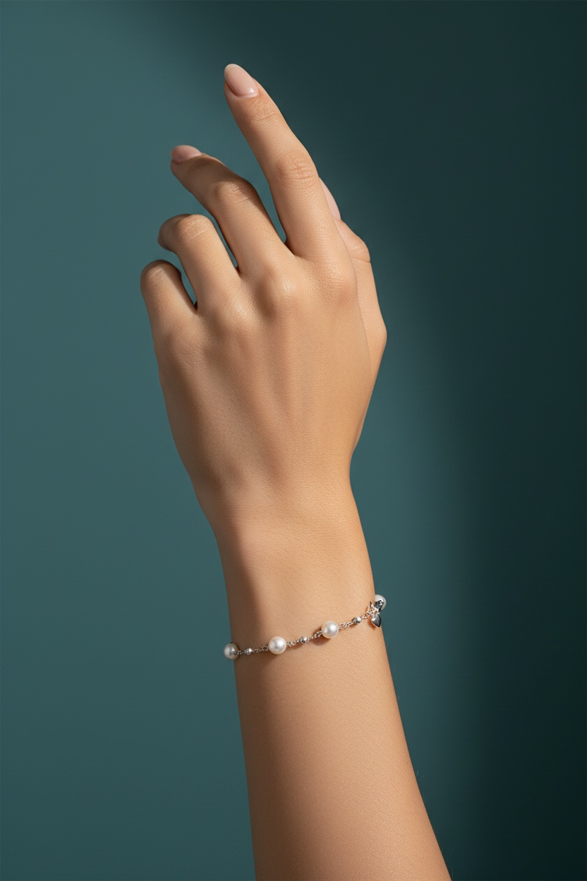 Sterling Silver 6mm Pearls with Moon Beads Bracelet