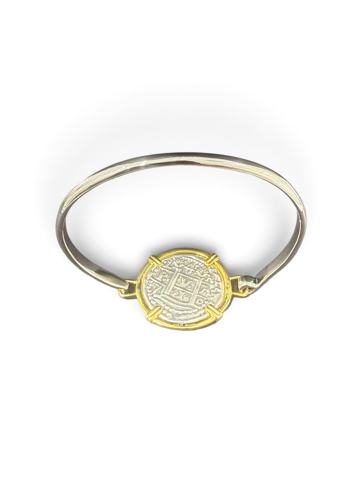 Replica of atocha shipwreck coin bangle two tone sterling silver