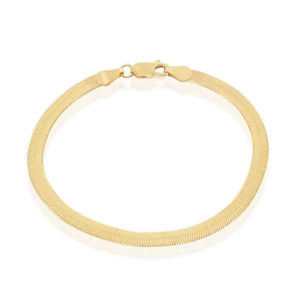 Sterling Silver, 4mm Herringbone Bracelet - Gold Plated