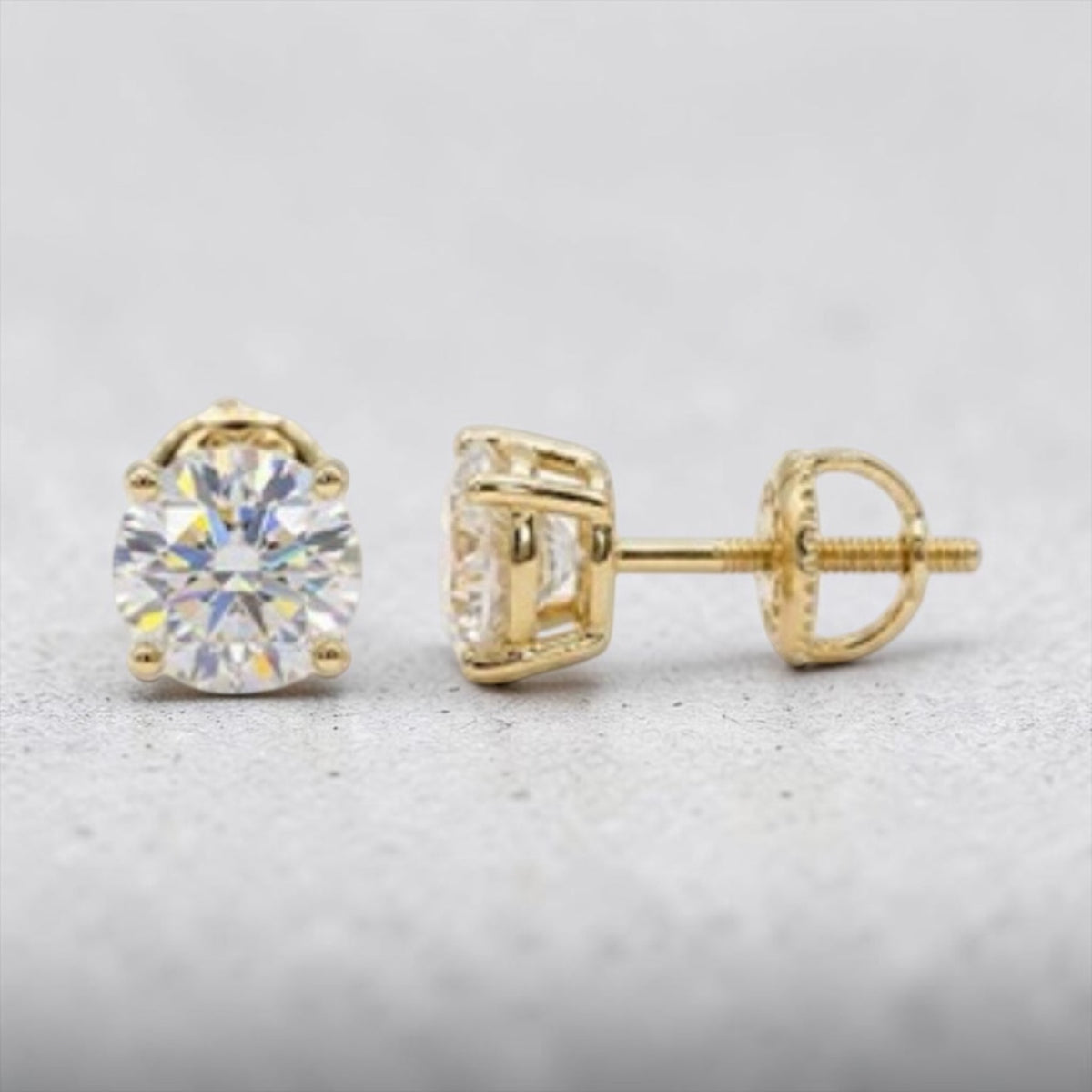Sterling Silver Gold Plated, Round Moissanite Studs with GRA Certificate