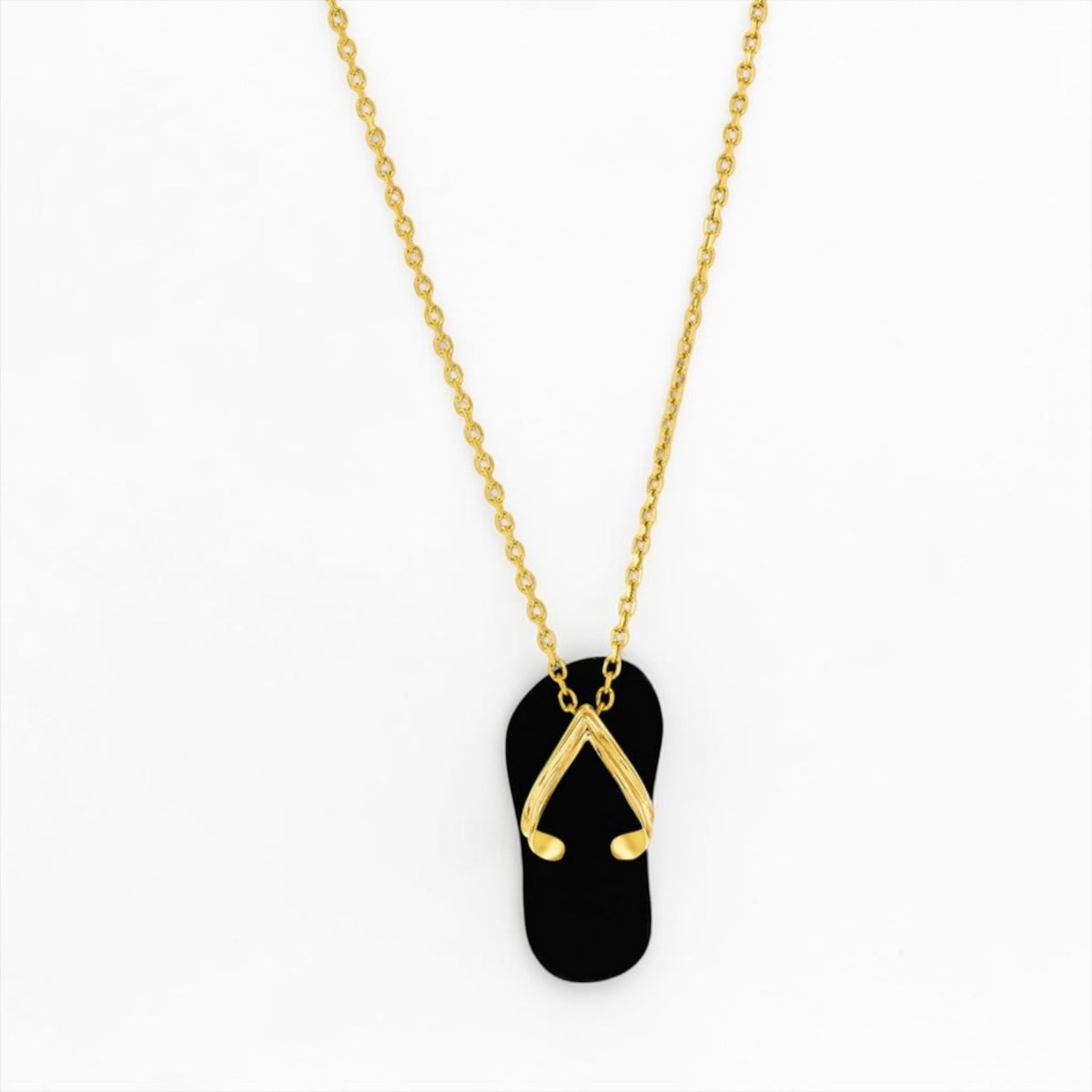 14K Real Yellow Gold, Flip Flop Pendant - Onyx