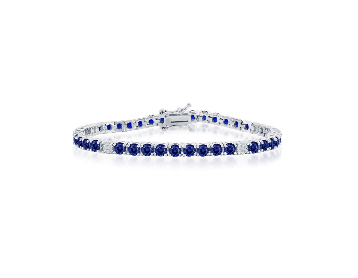 Sterling Silver, 3.5mm Round CZ Tennis Bracelet - Emerald Spinel