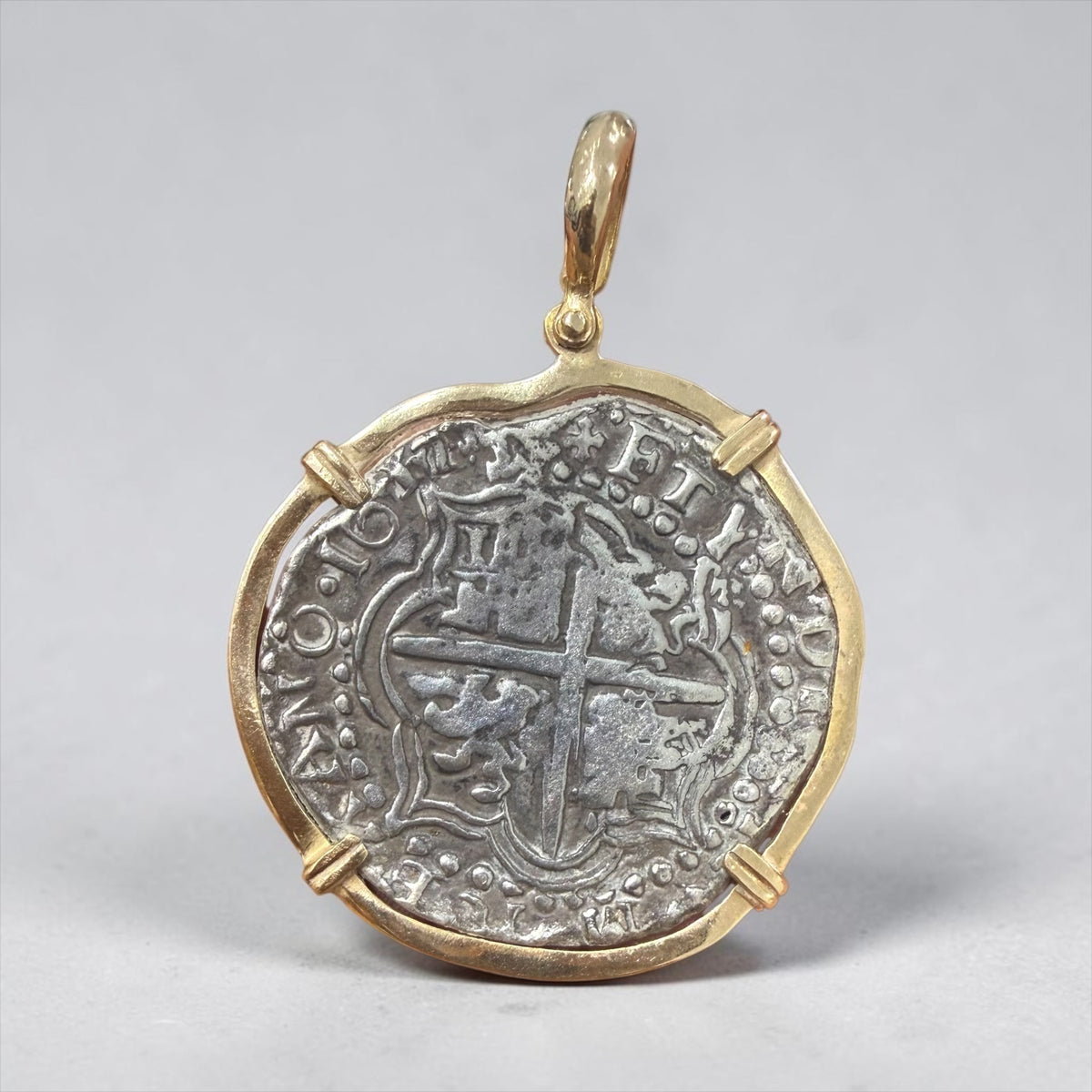 Replica Atocha Shipwreck Large Coin Pendant 925 sterling silver coin and 14k gold bezel