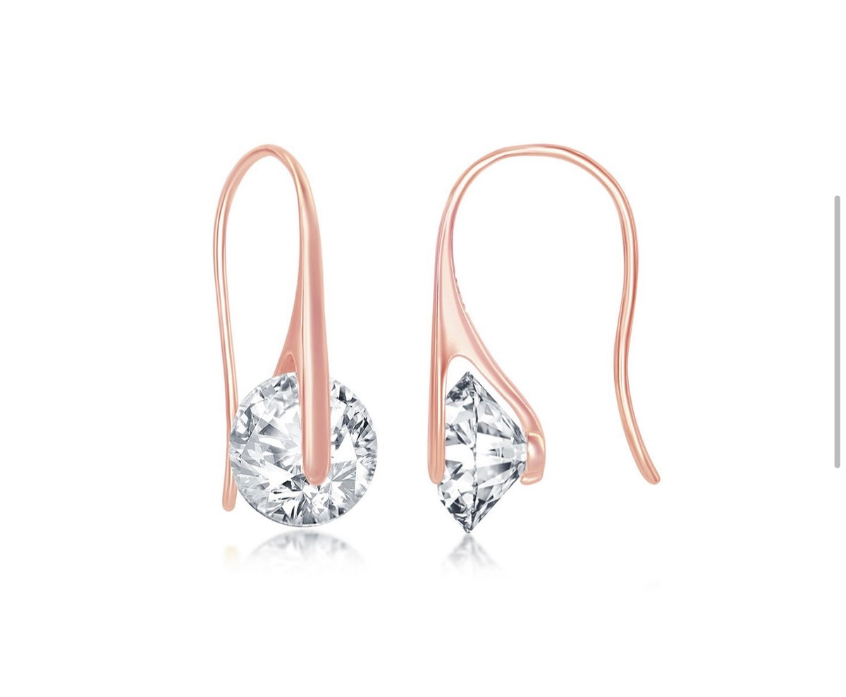 Sterling Silver, Spinning Round Crystal Frenchwire Earrings