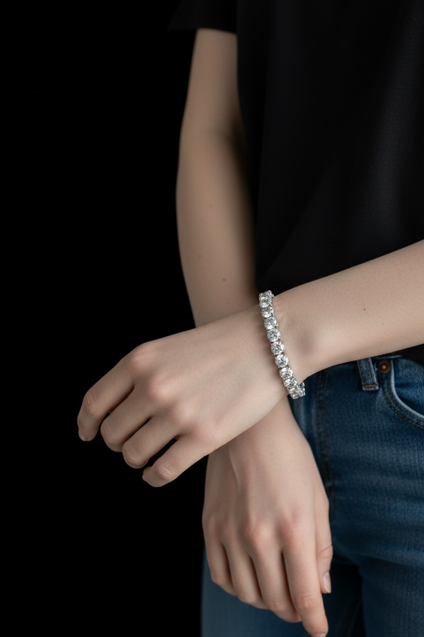 Sterling Silver Round, Moissanite Tennis Bracelet
