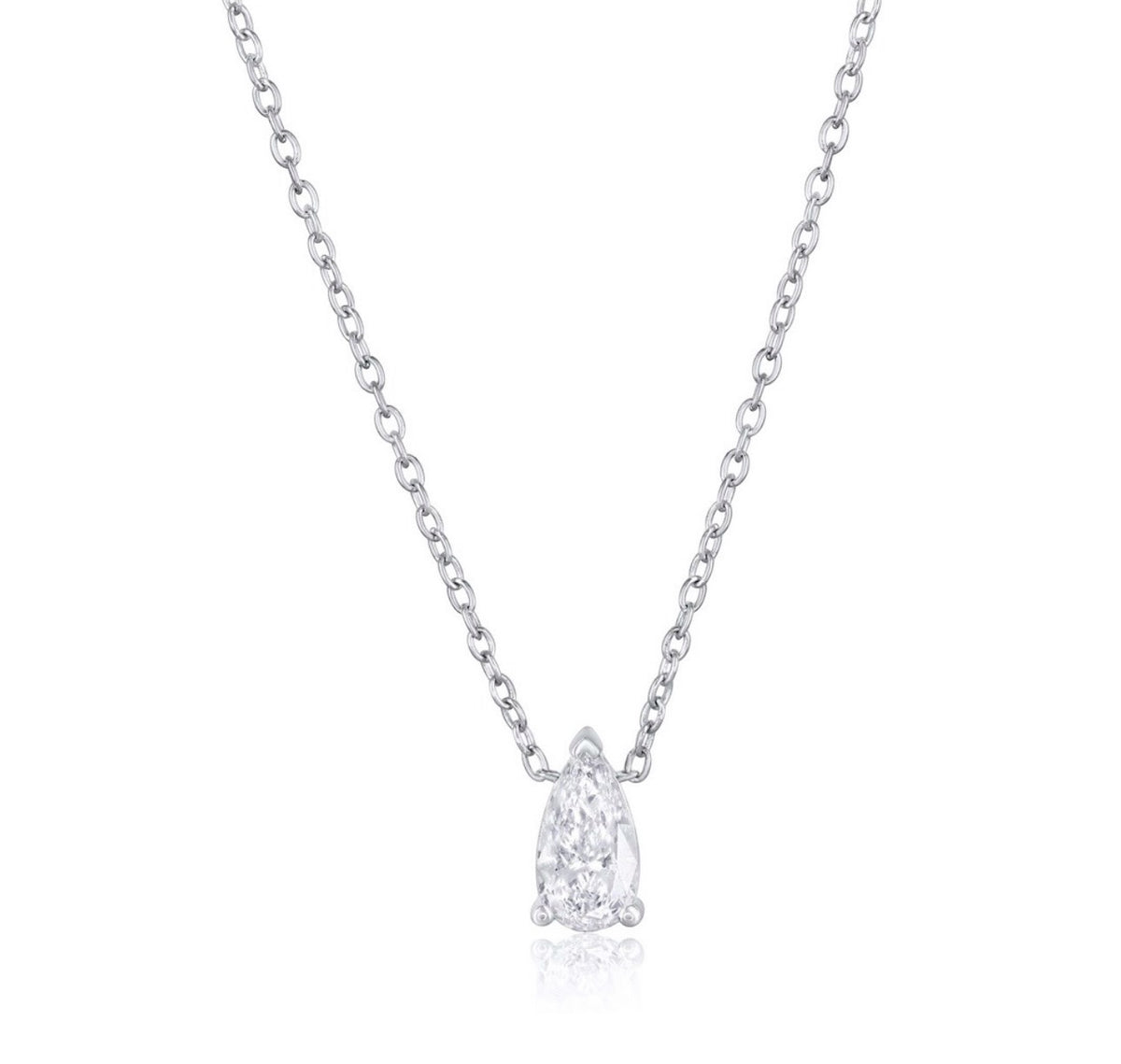 Sterling Silver, Lab-Grown 8x5mm Pearshaped Diamond Necklace