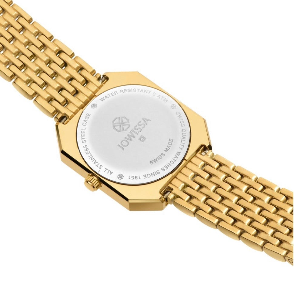 FACET RADIANT, Princess-Cut, Gold Plated Swiss Quartz Watch, 15mm Band - Green Dial
