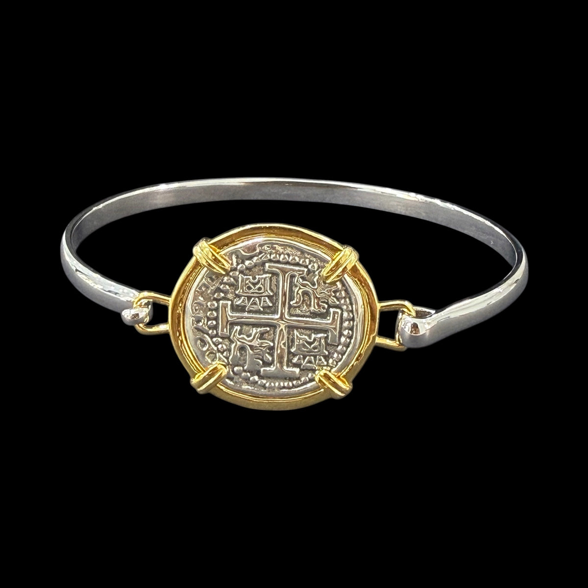 Replica of atocha shipwreck coin bangle two tone sterling silver