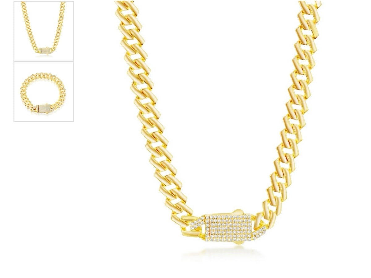 Sterling Silver, 9mm Monaco Chain, with Lock