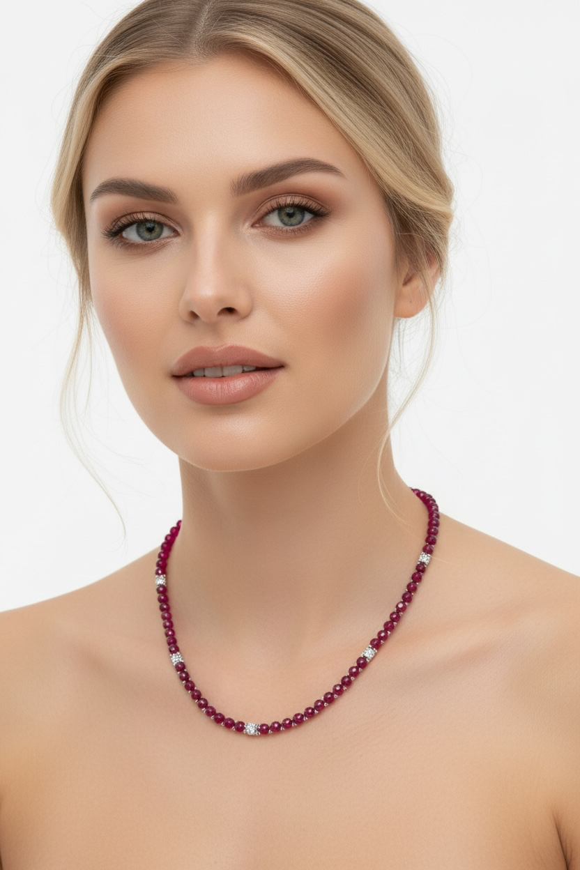 Sterling Silver, 3.5mm Round CZ Tennis Necklace - Emerald Spinel 17 inches