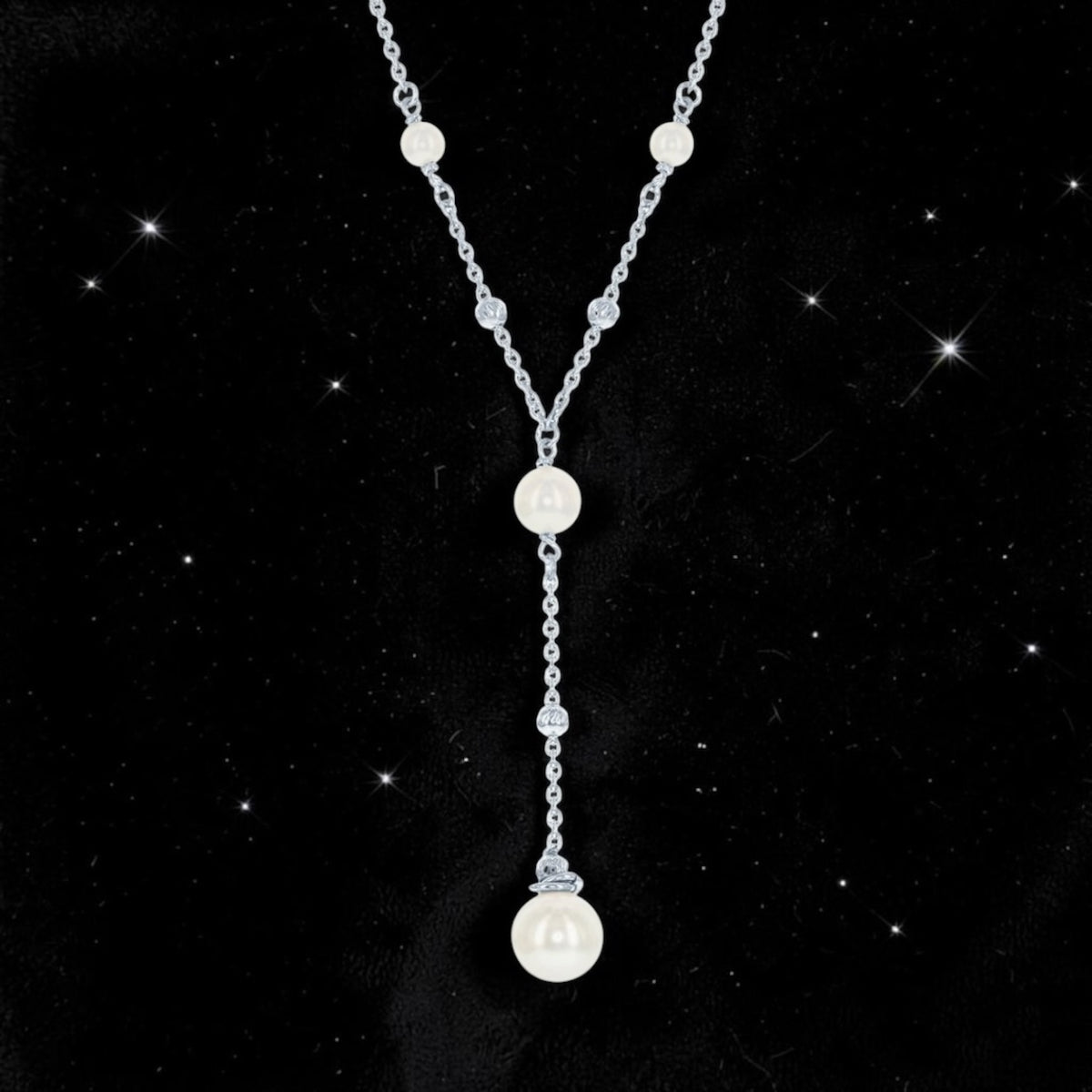 Sterling Silver 6mm Pearls with Moon Beads and Larger 8mm Pearl Necklace