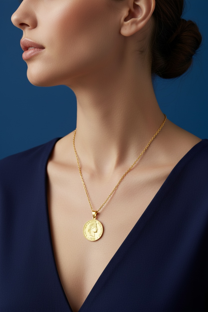 Sterling Silver Confoederatio Helvetica Coin Style Necklace 14k Gold Plated