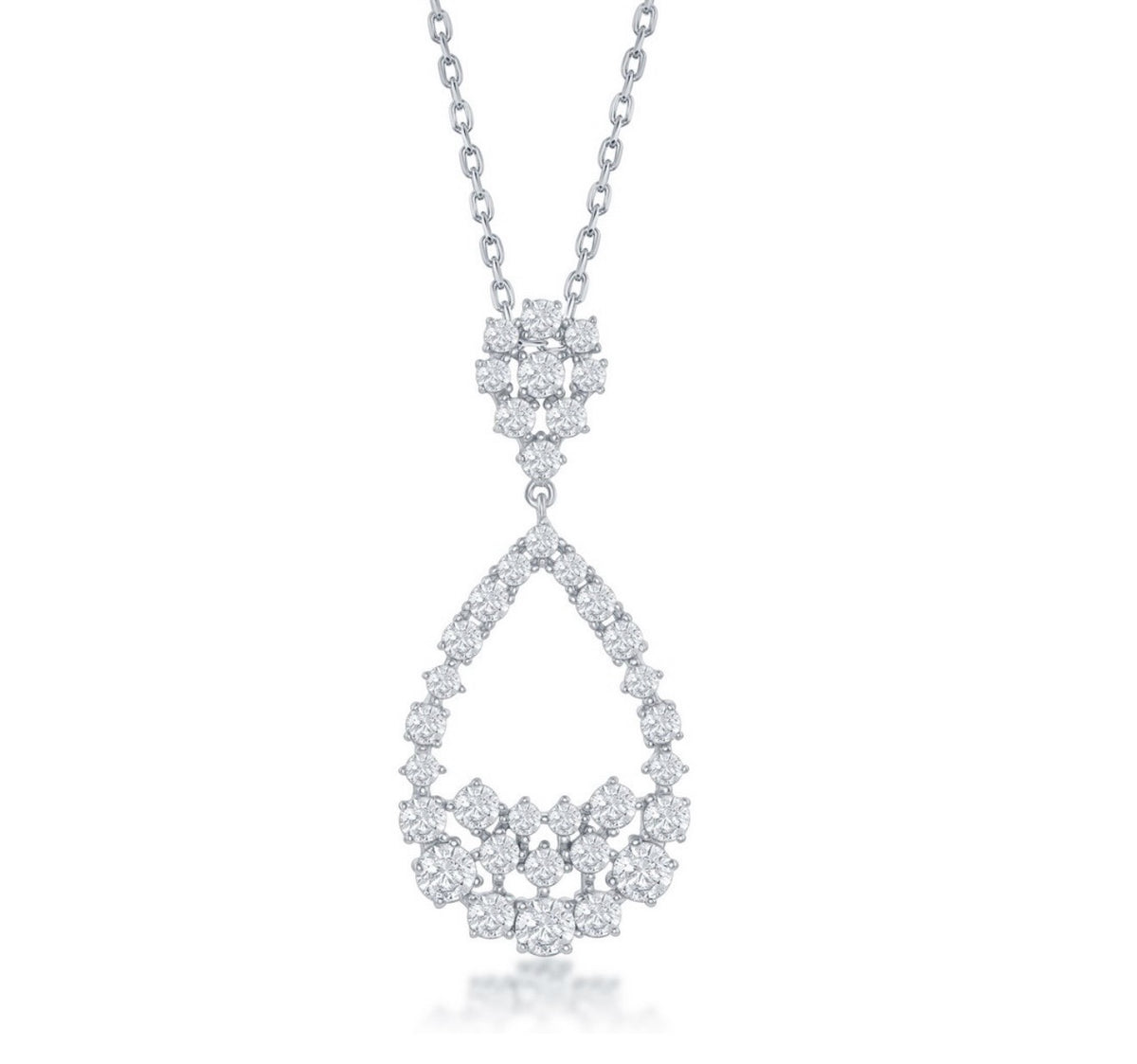 Sterling Silver Large Pearshaped Cubic Crystalline Necklace Bridal and Special Ocasssions