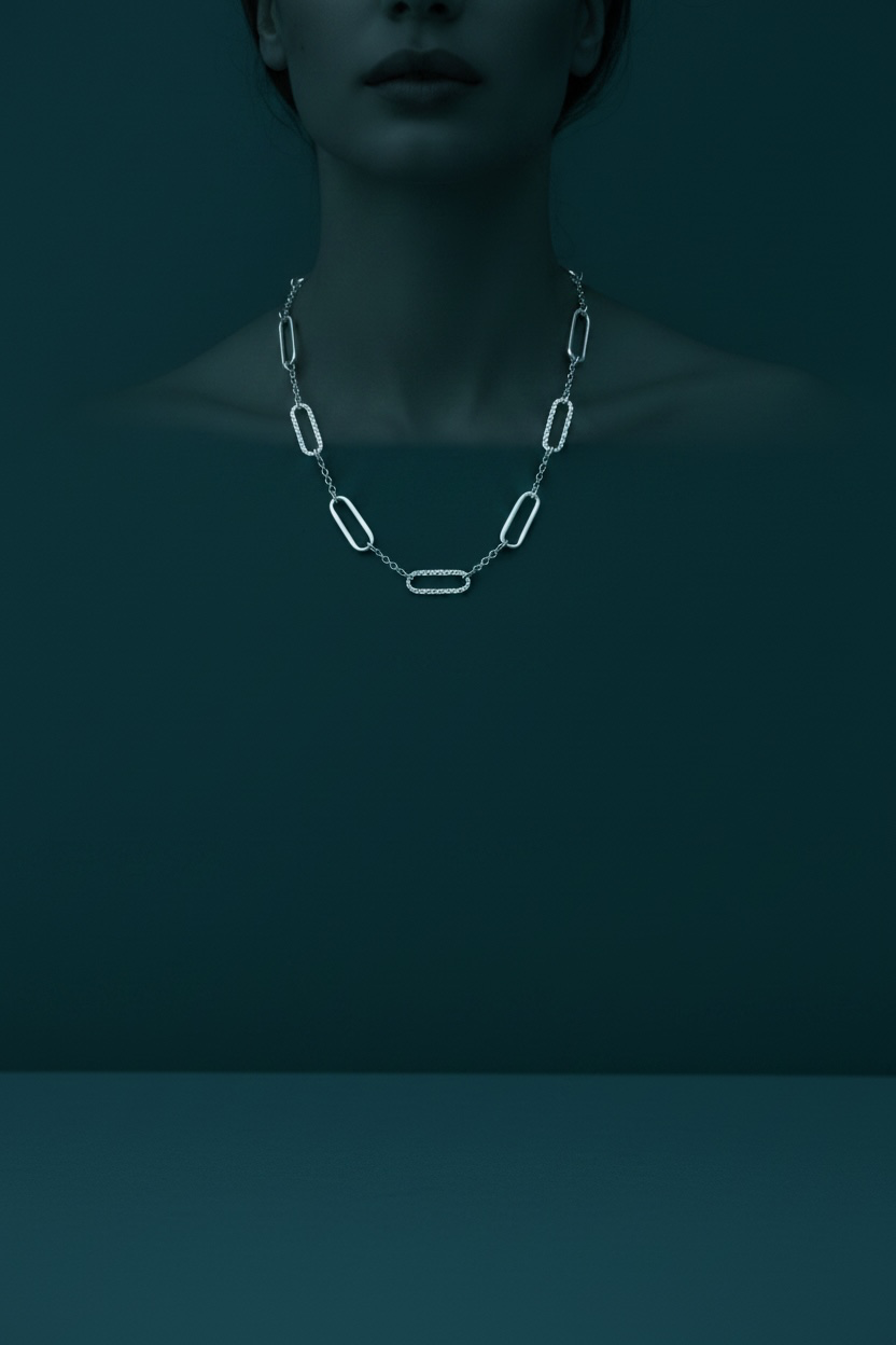 Sterling Silver Polished and Textured Paperclip Design Necklace