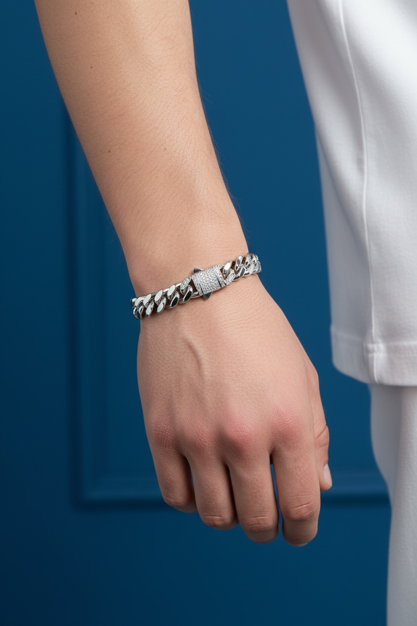 Stainless Steel 12mm Miami Cuban Lock Men’s Bracelet 8.5 inches