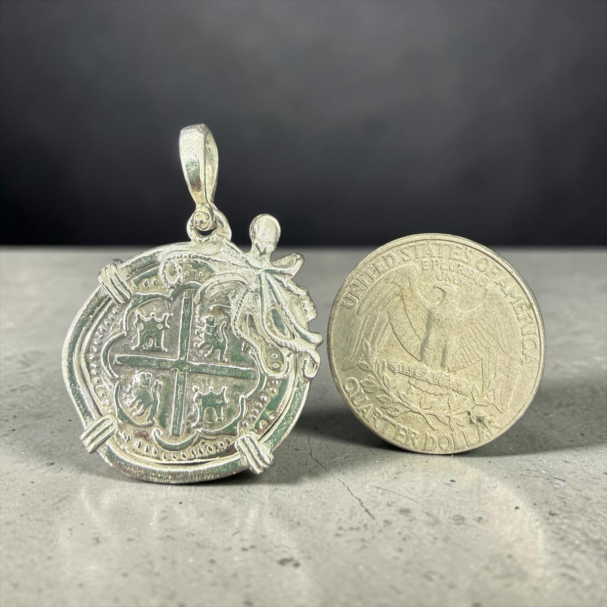 Replica of Atocha Coin Pendant in Octopus Bezel 925 solid sterling silver