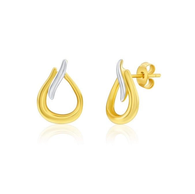 Sterling Silver, Polished Pearshaped Necklace and Earrings - Two-Tone
