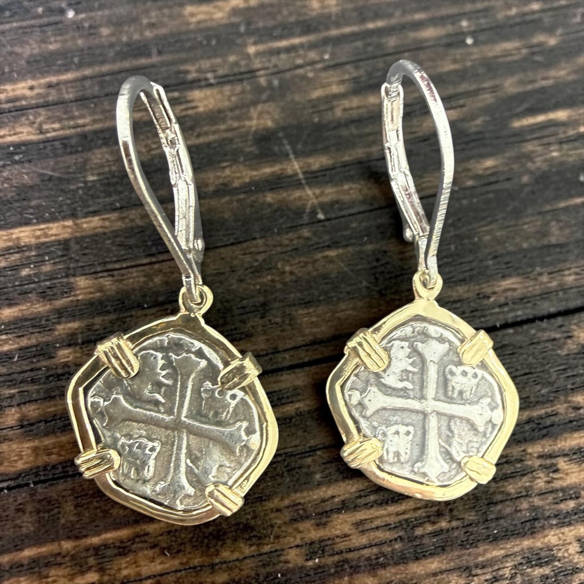 Replica Shipwreck Coin Earring 925 silver and 14k real gold