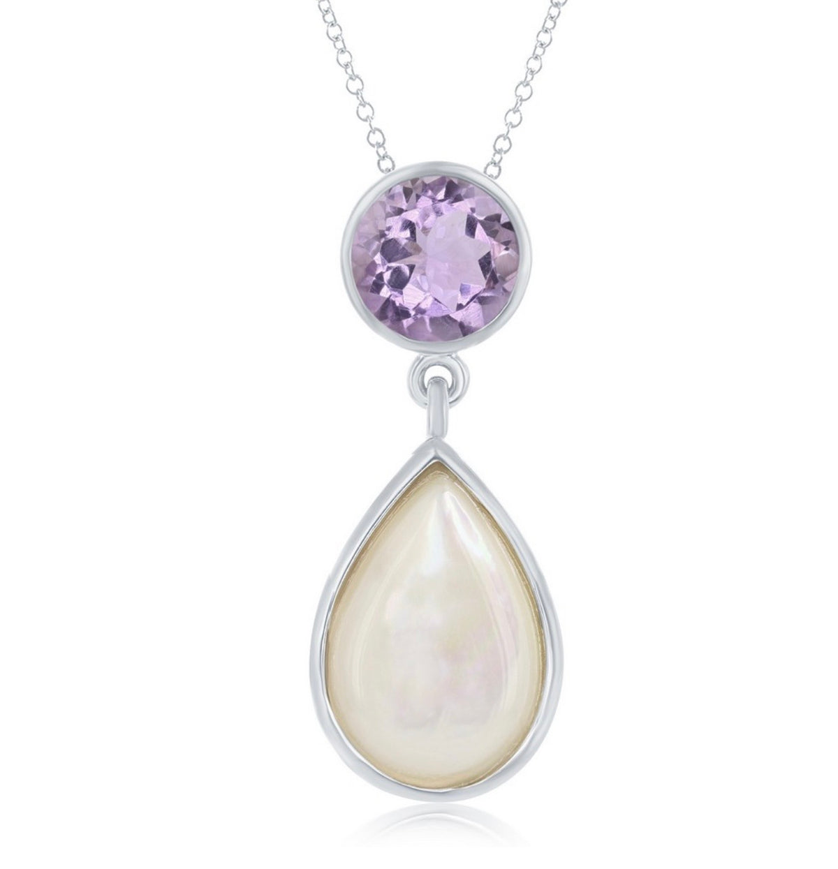 Sterling Silver Amethyst and Mother of Pearl Pendant
