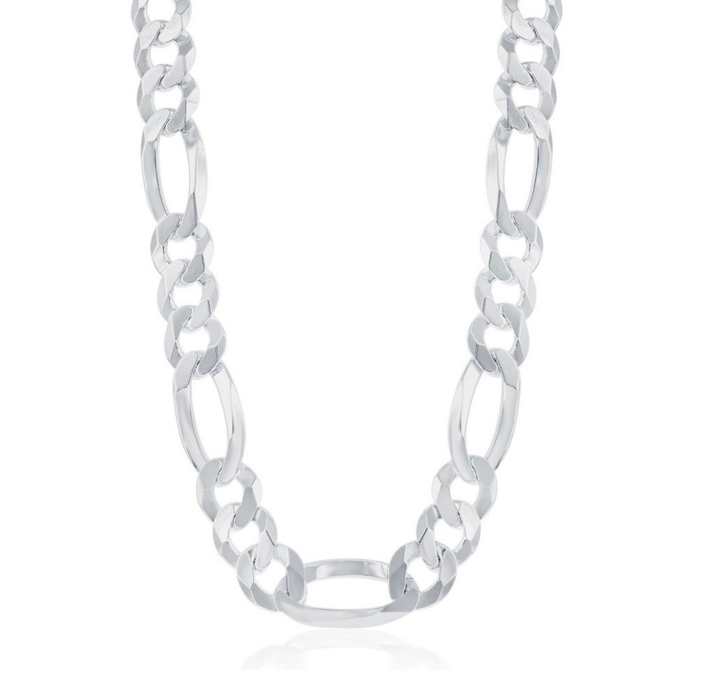 Sterling Silver, 13.3mm Figaro Chain - Rhodium Plated MEN'S COLLECTION
