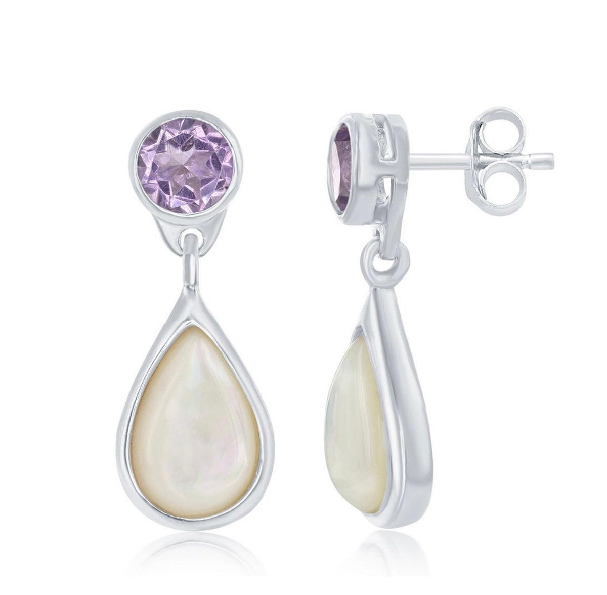Sterling Silver Amethyst and Mother of Pearl Earrings