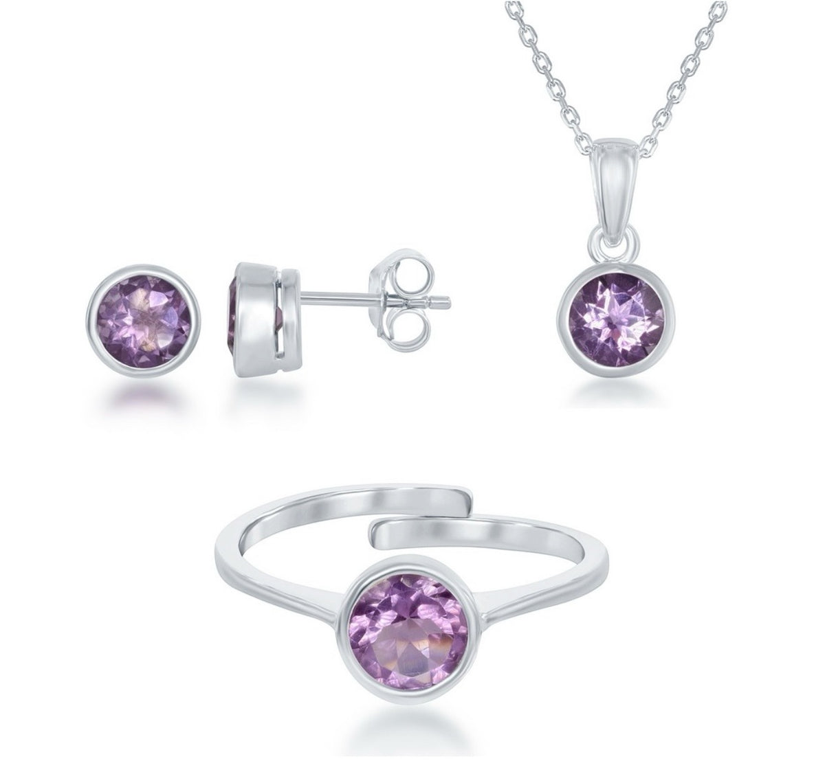 Sterling Silver "February" Birthstone Set - Amethyst