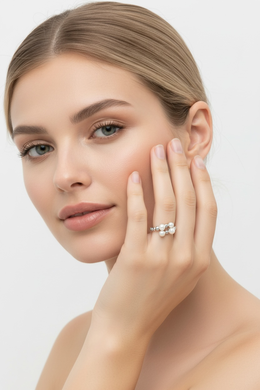 Sterling Silver, Fresh Water Pearl & Beaded Open Ring