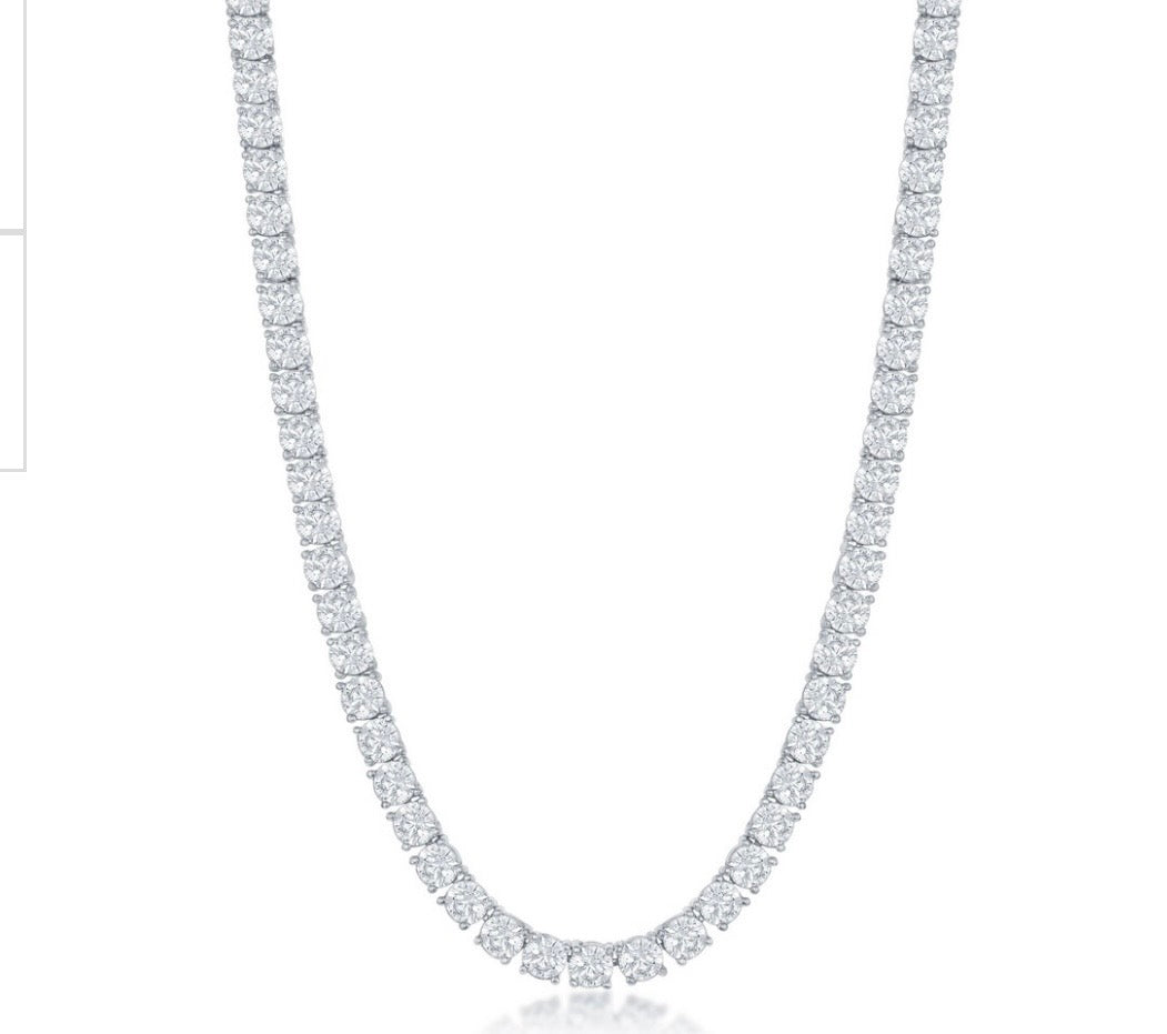 Sterling Silver, 4mm Round Crystalline  Tennis Necklace