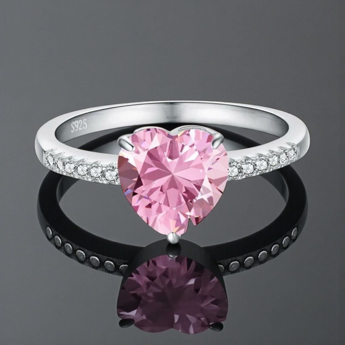 Pink Heart Cut Sterling Silver Ring