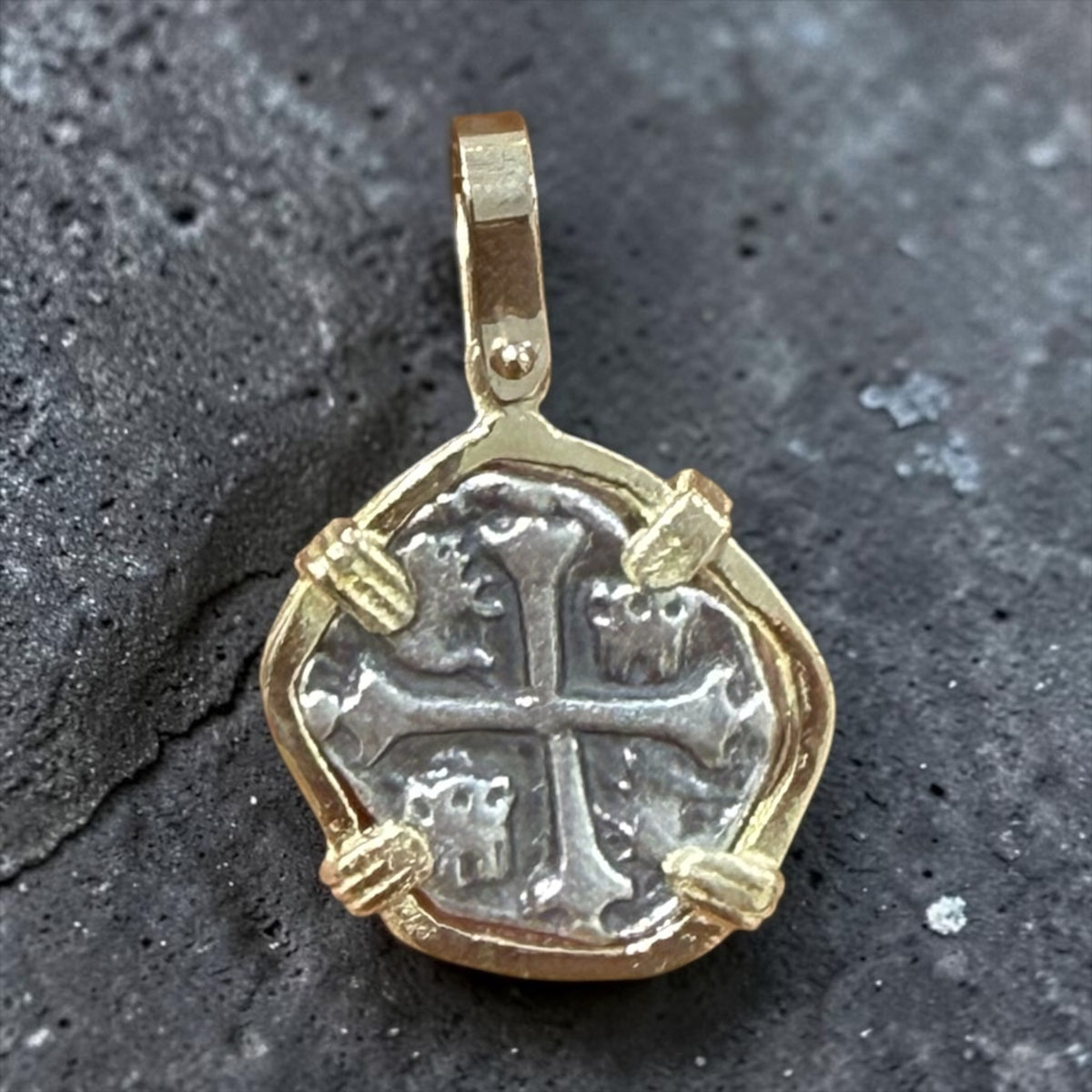 Replica atocha Shipwreck mini Coin Pendant 925 sterling silver coin and 14k gold bezel