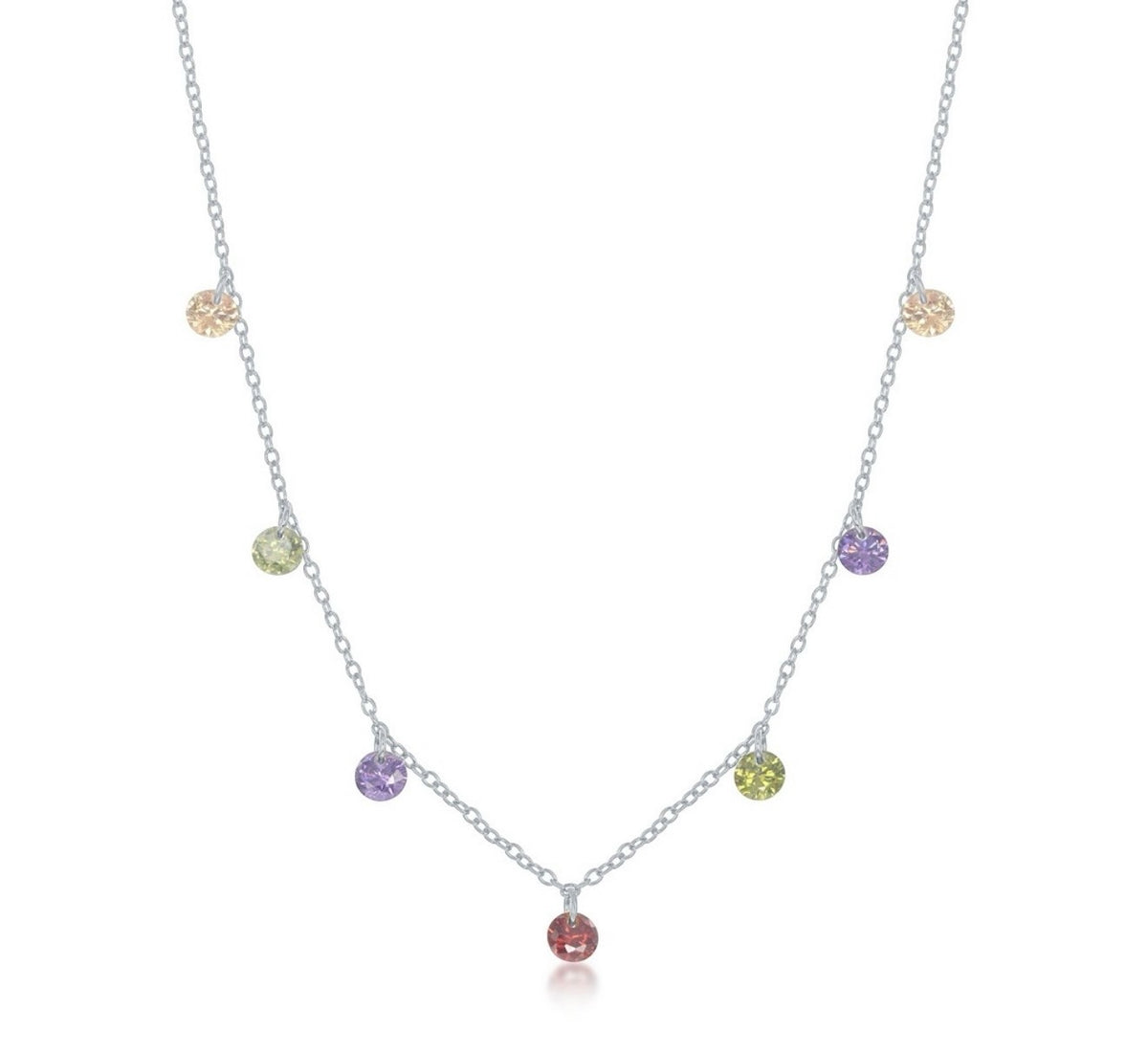 Sterling Silver Dangling Rainbow Necklace