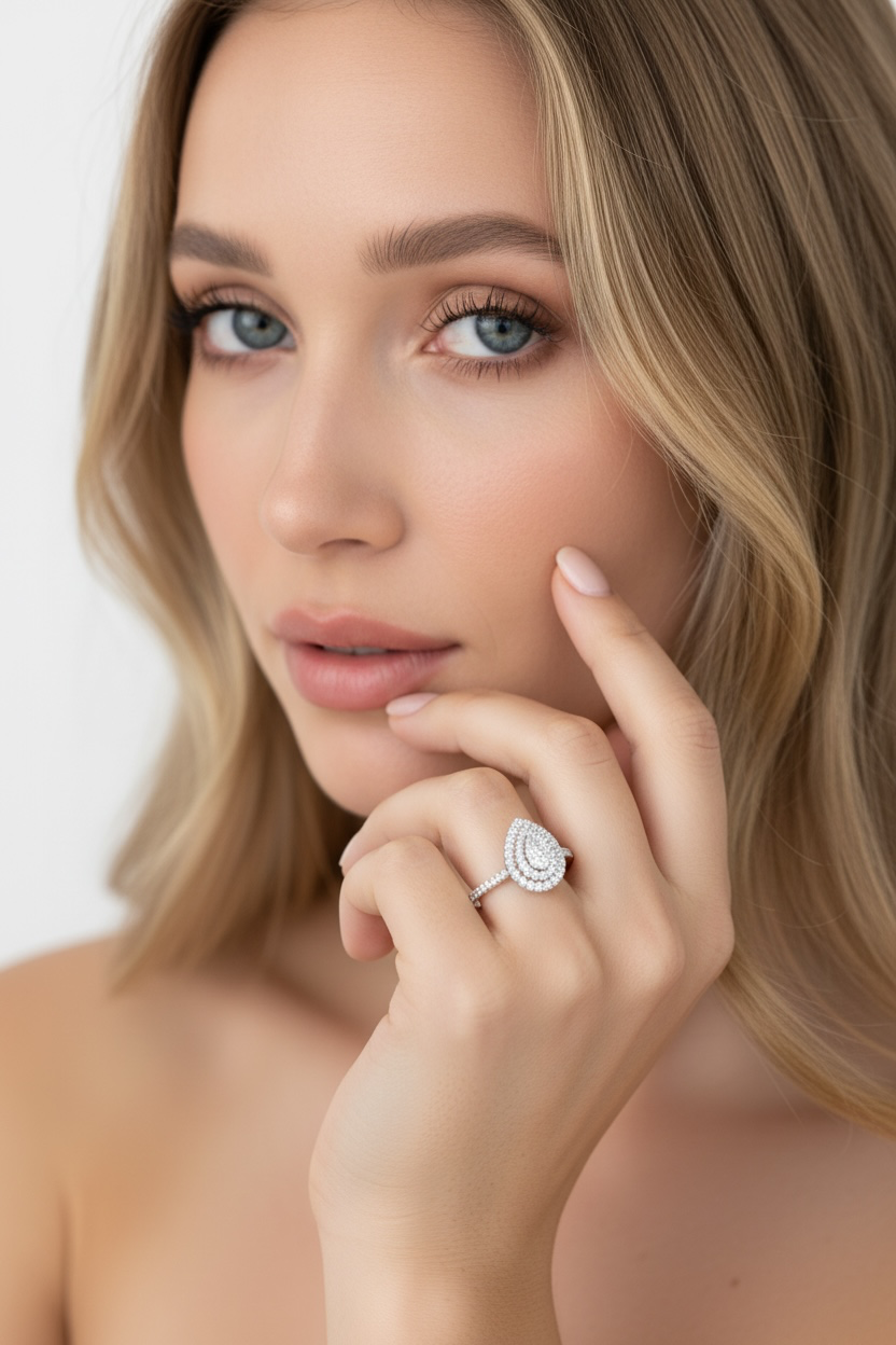 Sterling Silver Natural G-H Diamond Ring for Bridal or Special Occassion