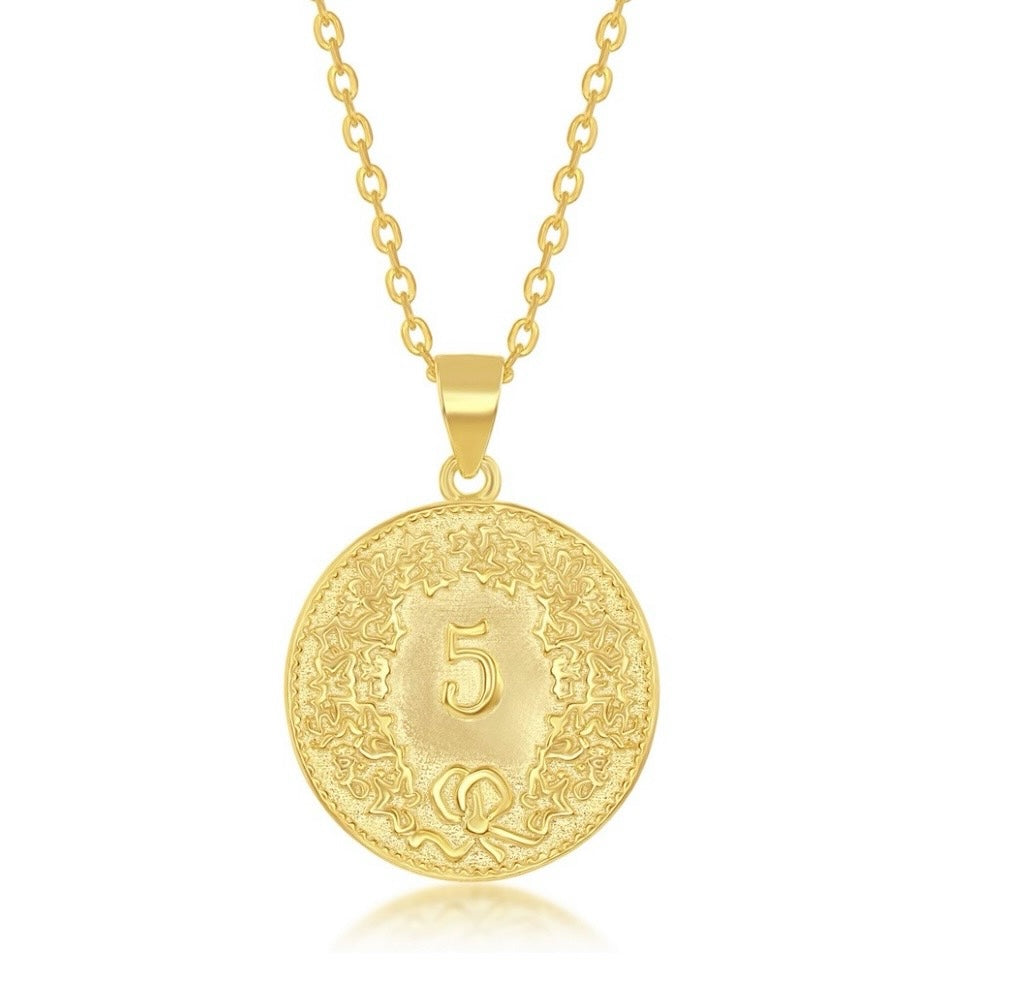 Sterling Silver Confoederatio Helvetica Coin Style Necklace 14k Gold Plated