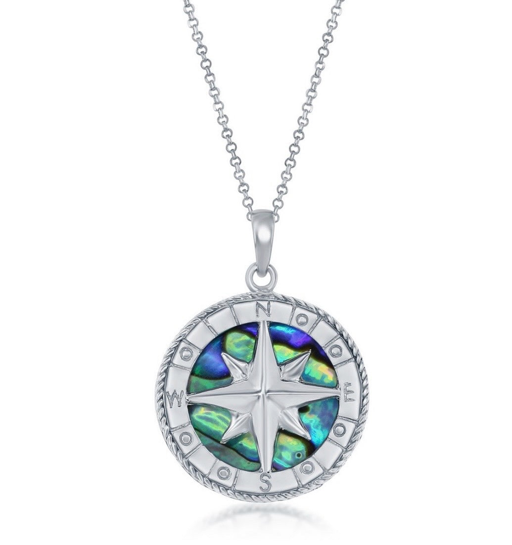 Sterling Silver Compass Pendant Abalone