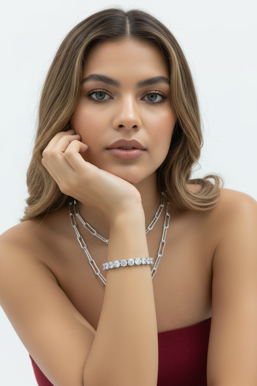 Sterling Silver 6mm Prong-Set Round Crystalline QUEEN Tennis Bracelet