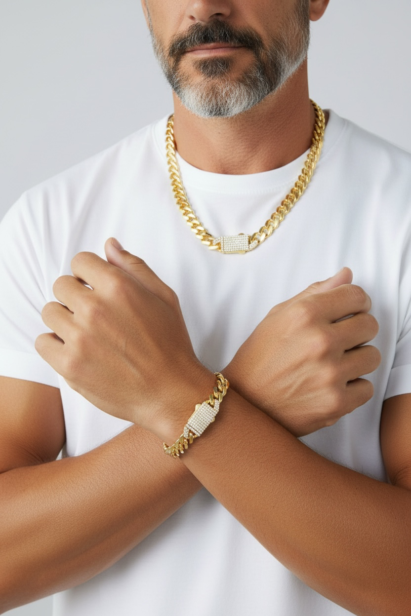 Sterling Silver, 9mm Monaco Chain, with Lock