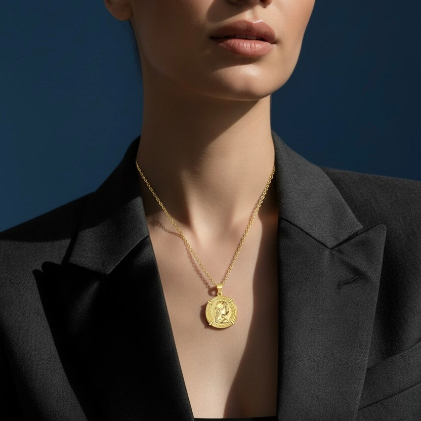 Sterling Silver Queen Elizabeth Coin-Style Necklace - Gold Plated