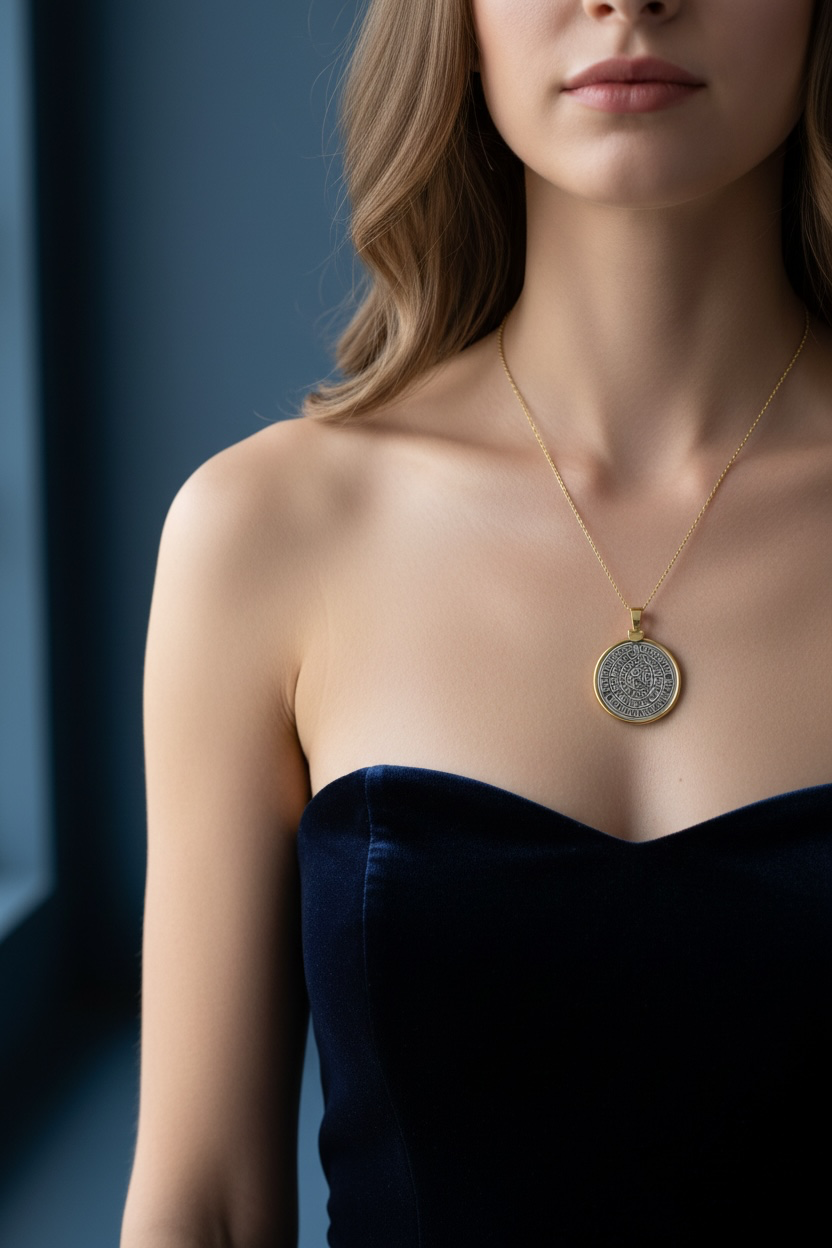 Sterling Silver Phaistos Replica Coin Pendant With Chain 14k Gold Plated size medium