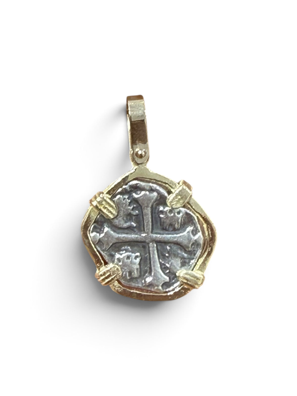 Replica atocha Shipwreck mini Coin Pendant 925 sterling silver coin and 14k gold bezel