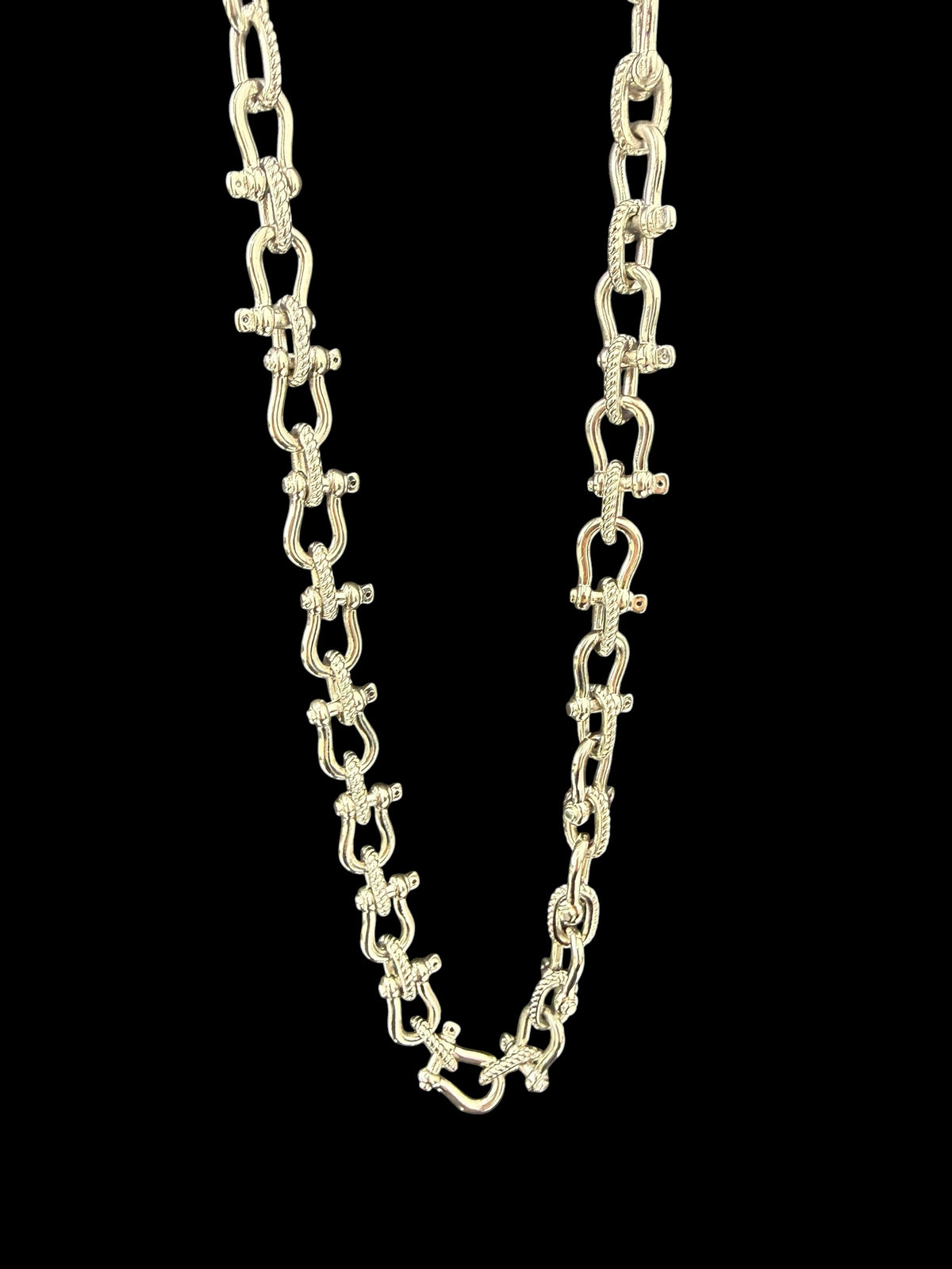 925 solid heavy sterling silver handmade shackle link necklace