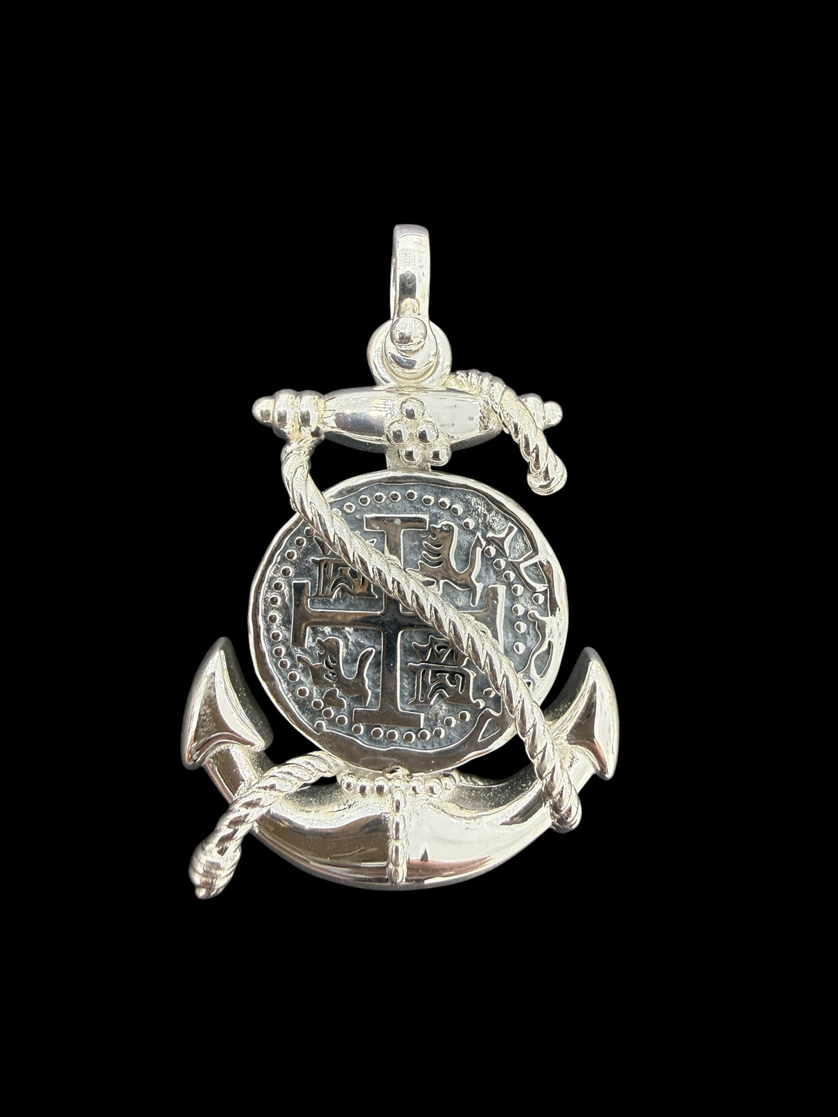 Replica Shipwreck Coin Pendant 925 solid sterling silver in Anchor Rope Setting