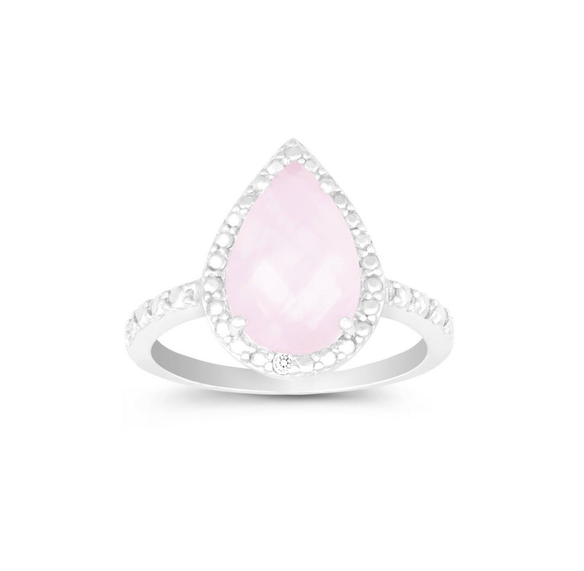 Sterling Silver Diamond with Gem Large Teardrop Ring - Rose Quartz
