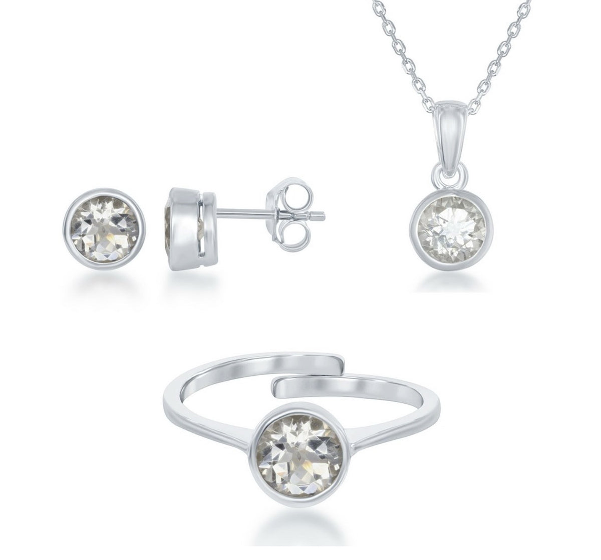 Sterling Silver "April" Birthstone Set - White Topaz