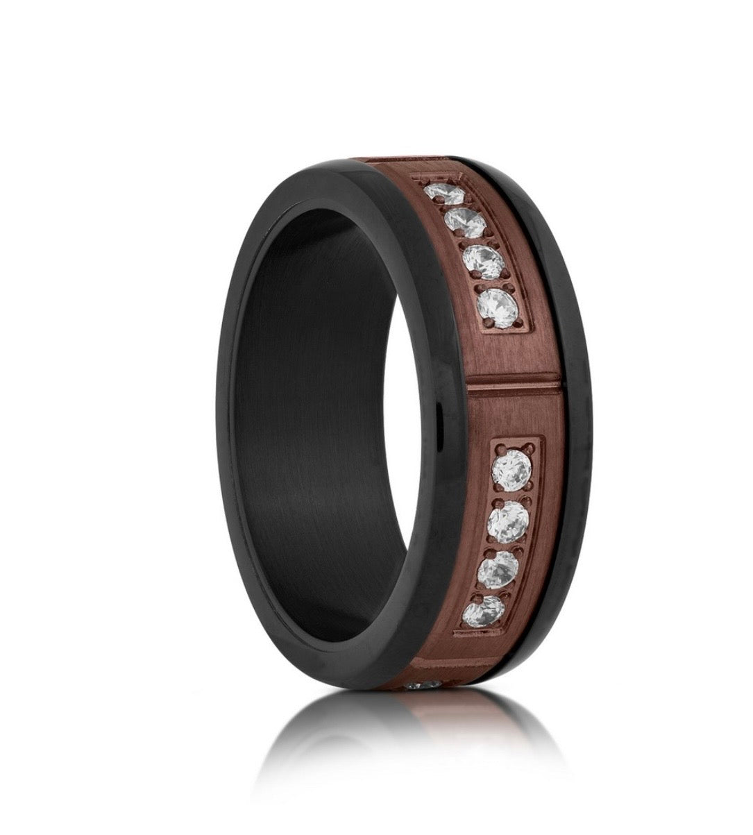 Stainless Steel, CZ Station Ring - Black & Chocolate MEN'S COLLECTION