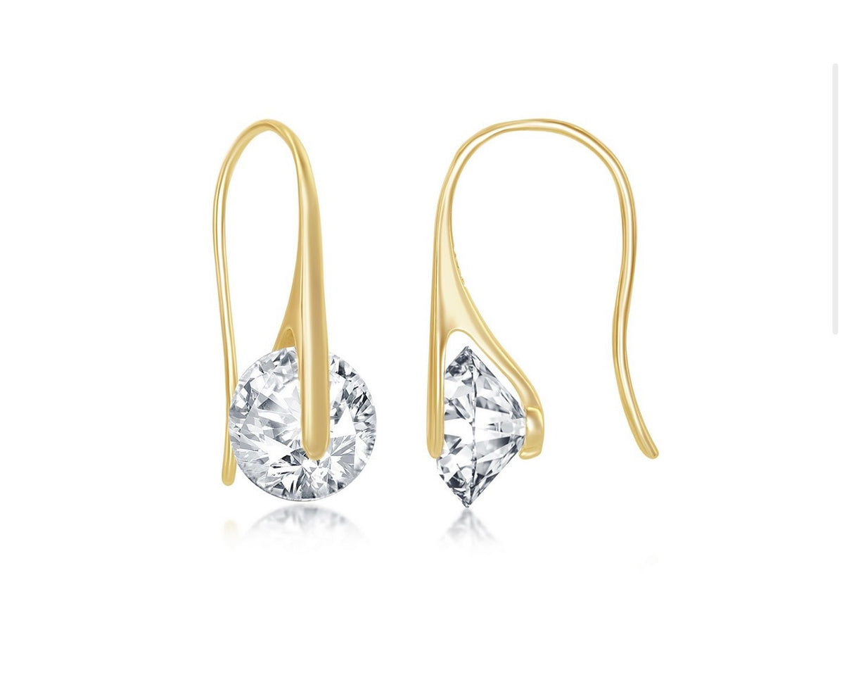 Sterling Silver, Spinning Round Crystal Frenchwire Earrings