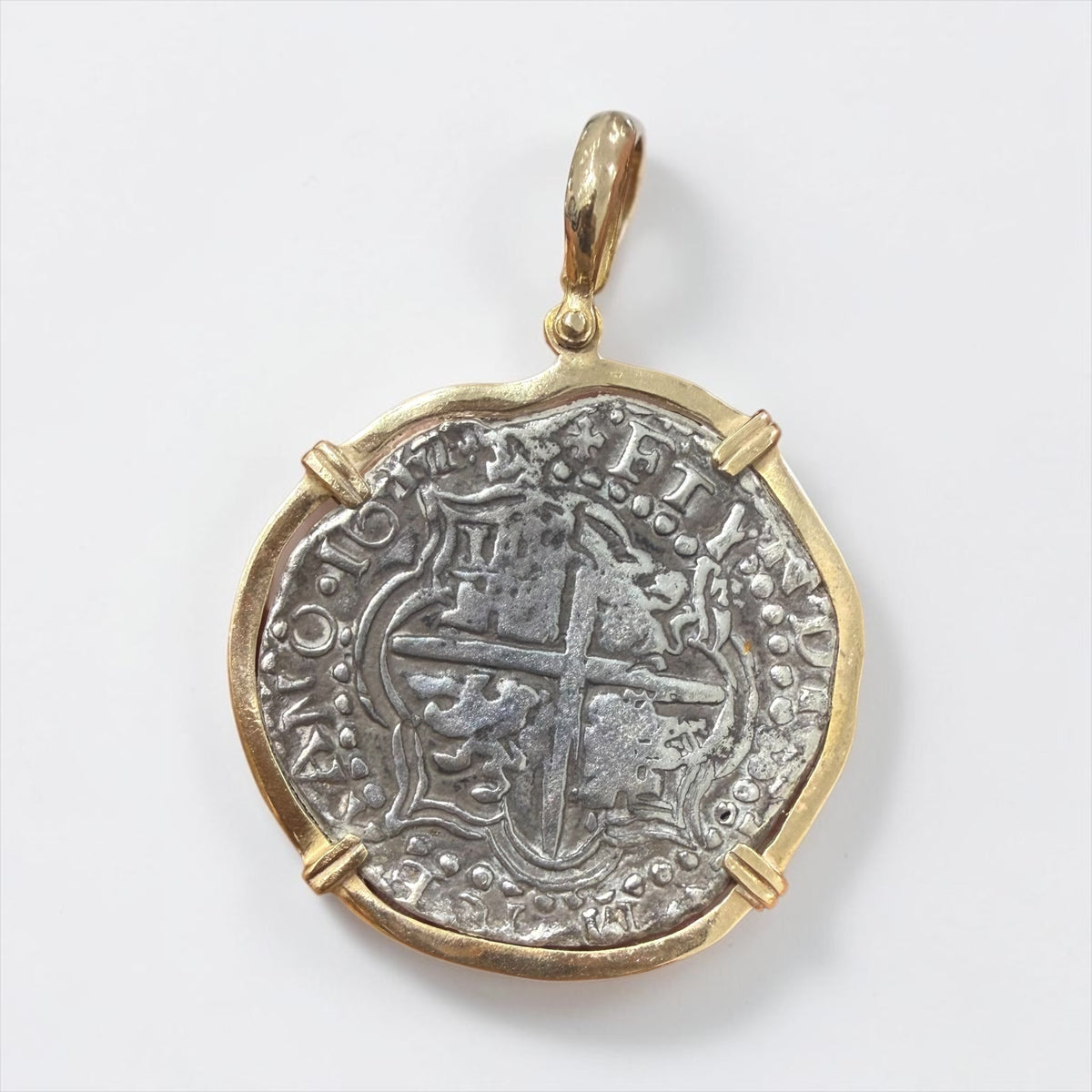 Replica Atocha Shipwreck Large Coin Pendant 925 sterling silver coin and 14k gold bezel